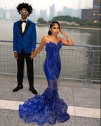 Women'S Mermaid Prom Dress, Sweetheart Sequin Royal Blue Birthday Prom Dresses