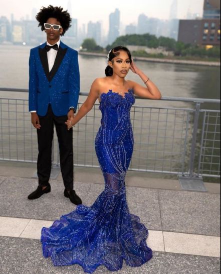 Women'S Mermaid Prom Dress, Sweetheart Sequin Royal Blue Birthday Prom Dresses