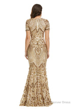 Short Sleeves Sequins A Line Prom Dresses