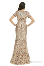 Short Sleeves Sequins A Line Prom Dresses