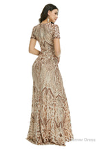 Short Sleeves Sequins A Line Prom Dresses