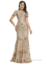 Short Sleeves Sequins A Line Prom Dresses