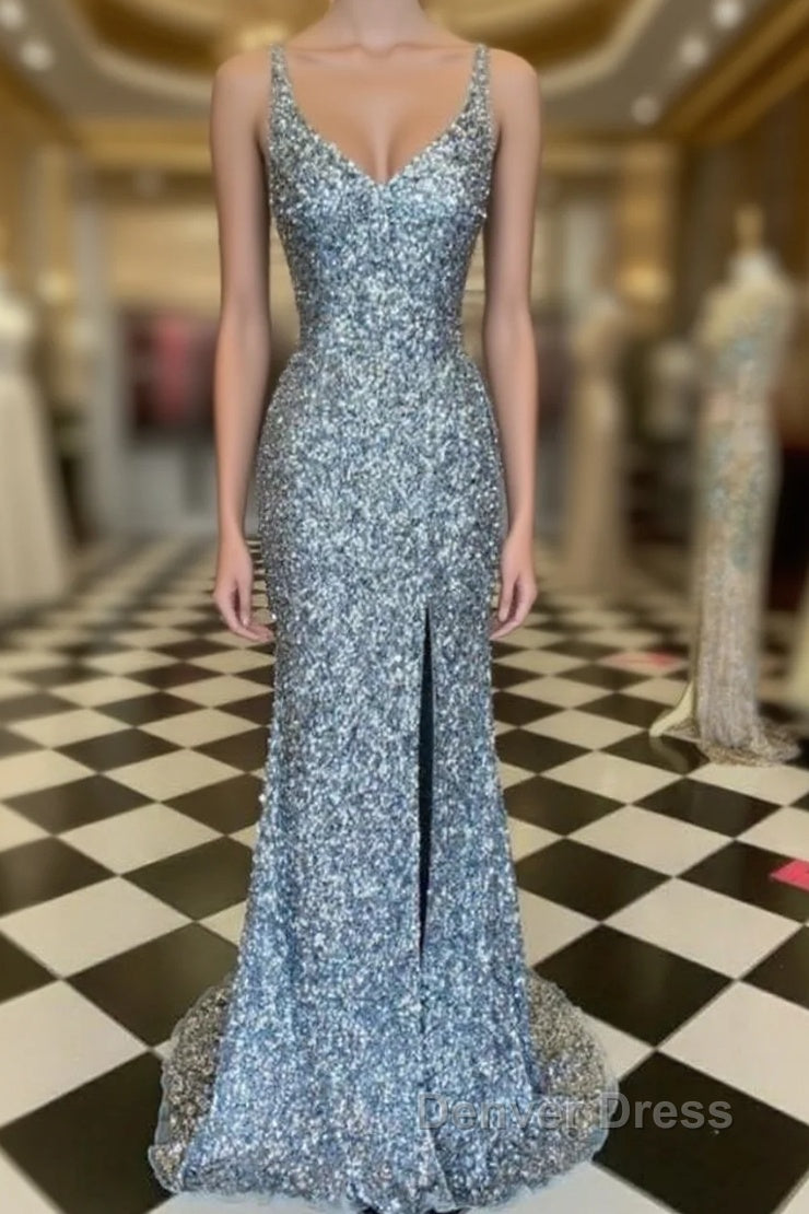 WomenS Spaghetti Straps Sequins Sparkly Prom Dresses Formal Graduation Evening Dresses Main image