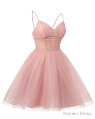 Womens V Neck Tulle Spaghetti Straps Turquoise Homecoming Dresses with Corset Back Short Prom Gowns for Teens