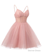 Womens V Neck Tulle Spaghetti Straps Aqua Blue Homecoming Dresses with Corset Back Short Prom Gowns for Teens