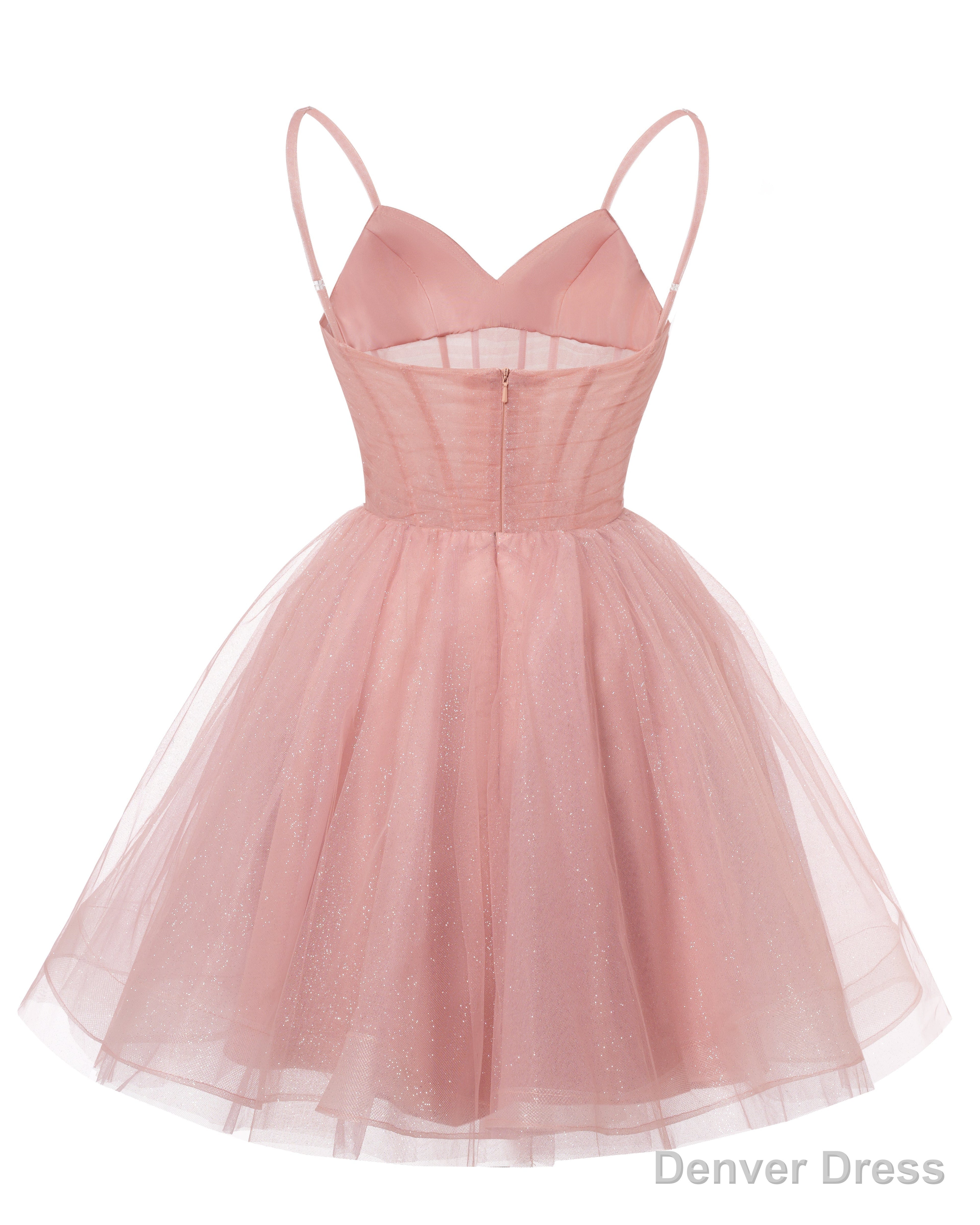 Womens V Neck Tulle Spaghetti Straps Burnt Orange Homecoming Dresses with Corset Back Short Prom Gown for Teens