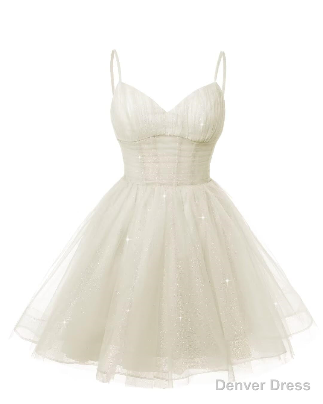 Womens V Neck Tulle Spaghetti Straps Ivory Homecoming Dresses with Corset Back Short Prom Gown for Teens Main image