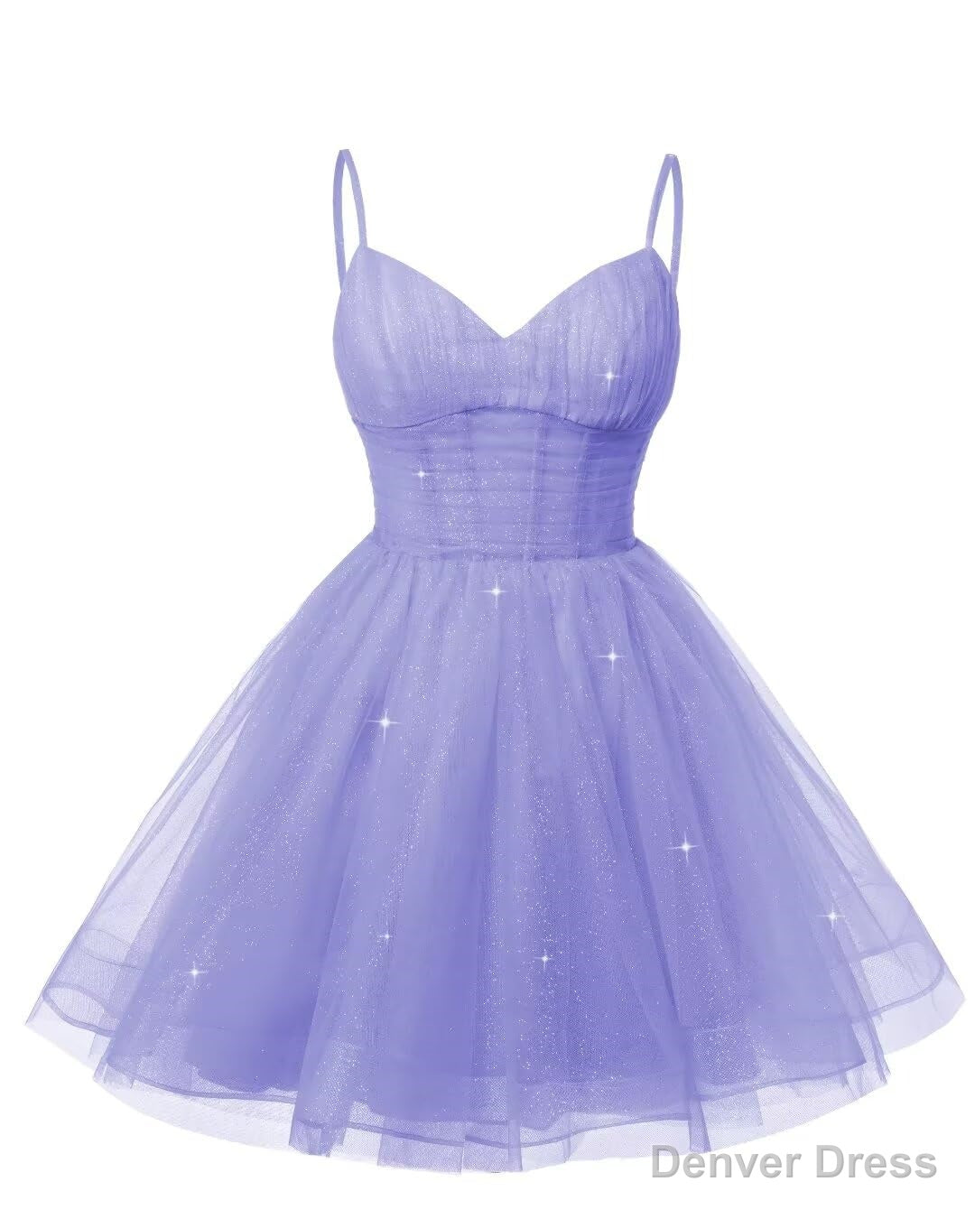 Womens V Neck Tulle Spaghetti Straps Lavender Homecoming Dresses with Corset Back Short Prom Gowns for Teens Main image
