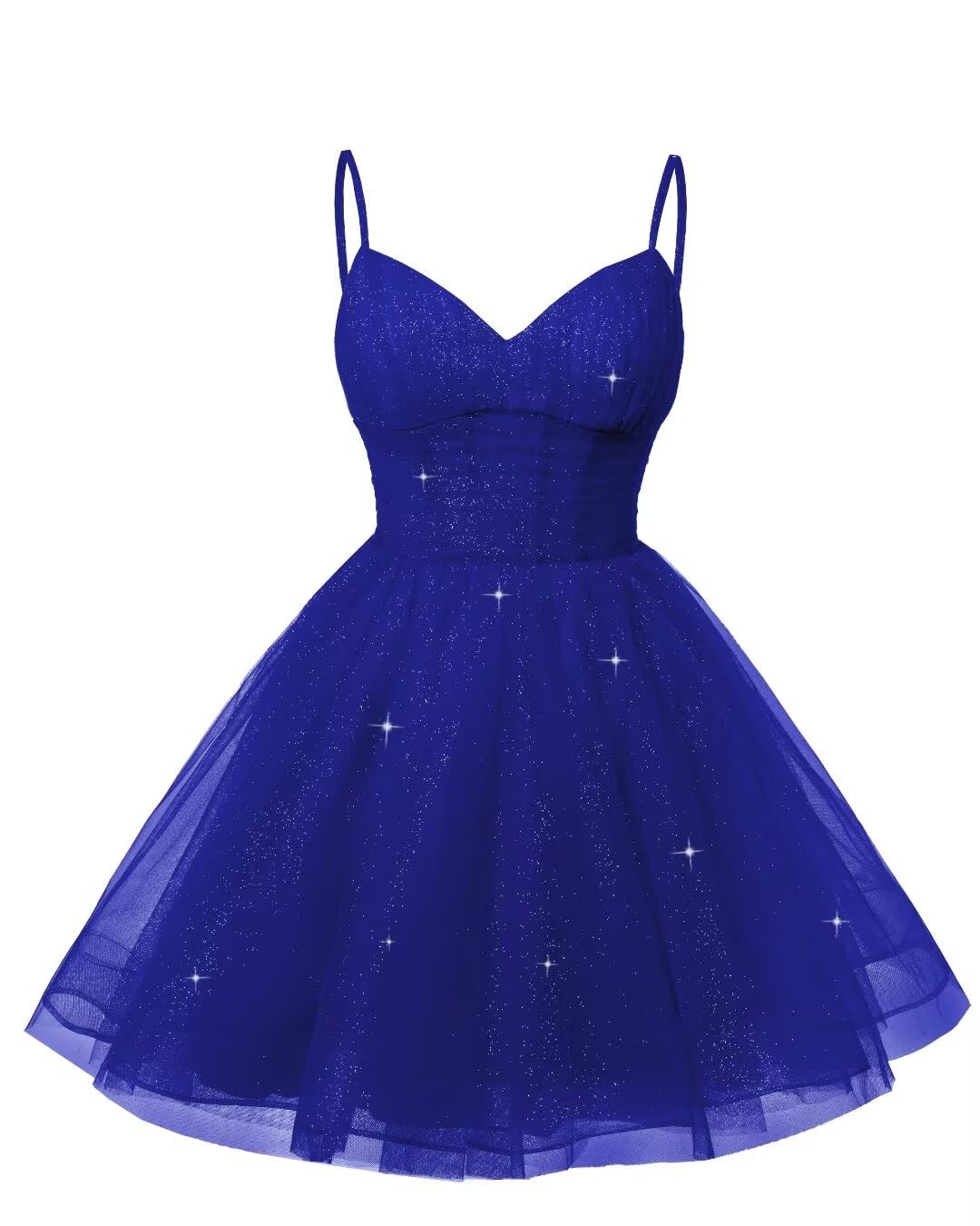 Womens V Neck Tulle Spaghetti Straps Royal Blue Homecoming Dresses with Corset Back Short Prom Gown for Teens Main image
