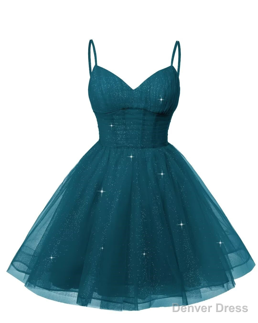 Womens V Neck Tulle Spaghetti Straps Teal Homecoming Dresses with Corset Back Short Prom Gowns for Teens Main image