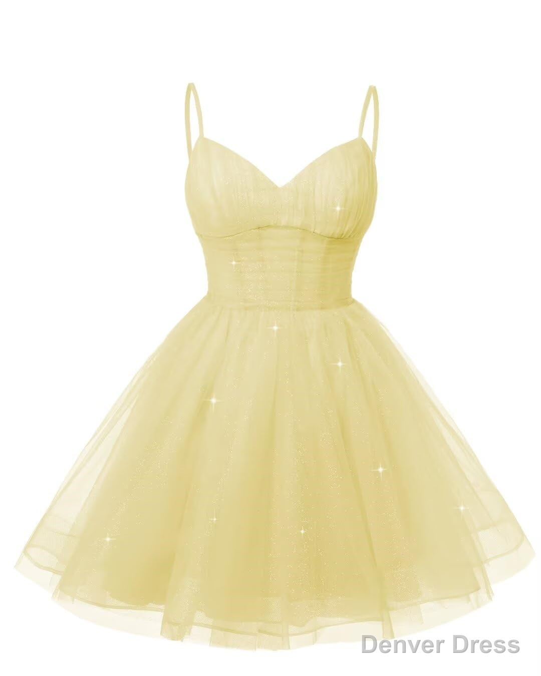 Womens V Neck Tulle Spaghetti Straps Yellow Homecoming Dresses with Corset Back Short Prom Gowns for Teens Main image