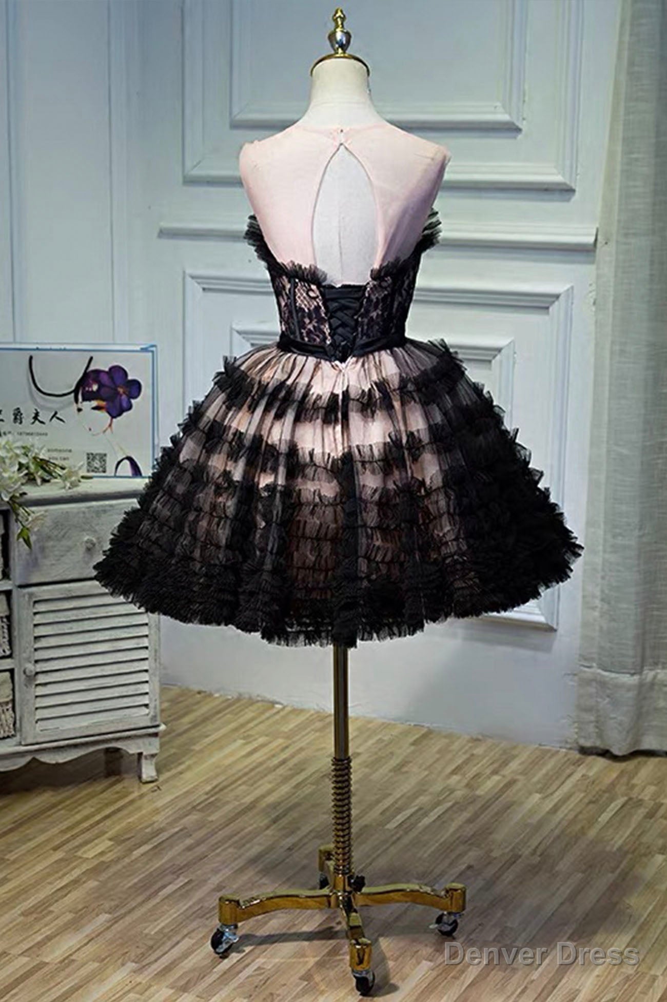 Black Layers Tulle Short Prom Dress, A Line Homecoming Prom Dresses