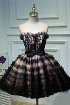 Black Layers Tulle Short Prom Dress, A Line Homecoming Prom Dresses