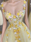 Yellow 3D Lace Embroidery Tulle Corset Dresses