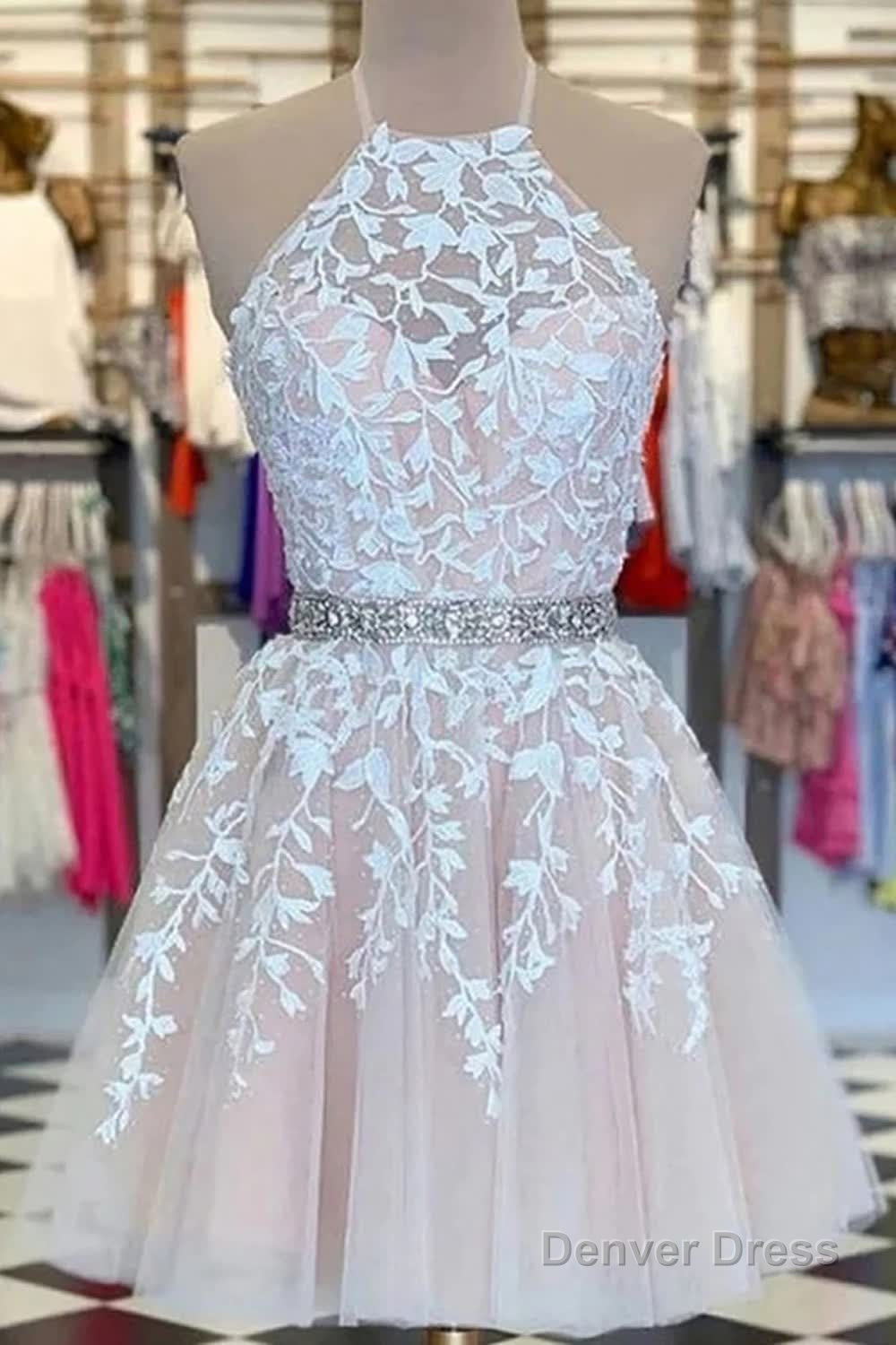 Yellow A Line Halter Backless Homecoming Dresses