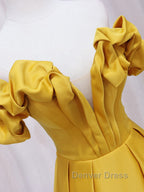 Yellow A Line Satin Long Prom Dress, Yellow Prom Dresses