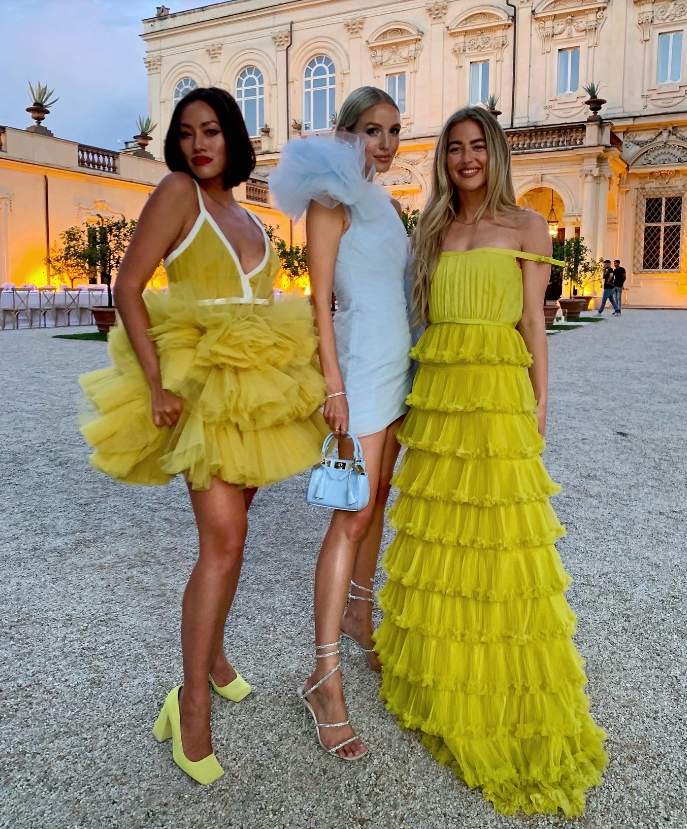 Yellow A-Line Tiered Tulle Off-The-Shoulder Long Prom Dresses Secondary image