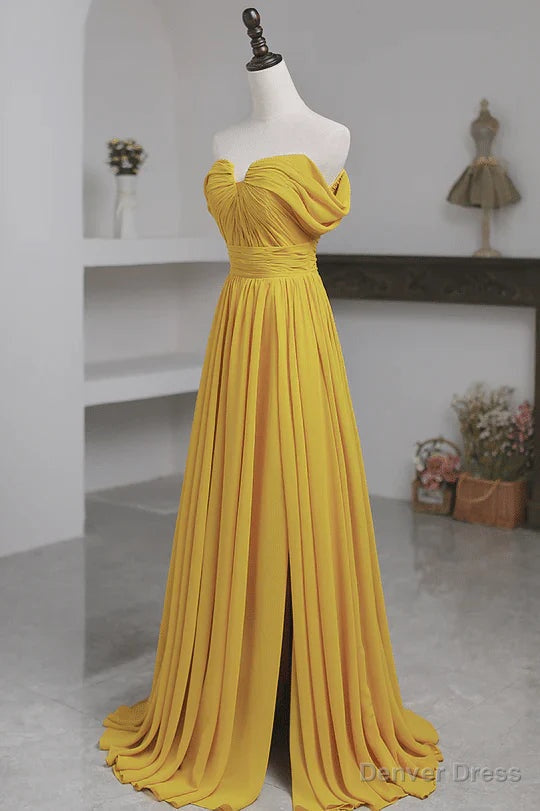 Yellow Chiffon A-line Simple Prom Dress Yellow Bridesmaid Dresses prom dresses shops