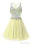 Yellow Chiffon Crystal Homecoming Dresses