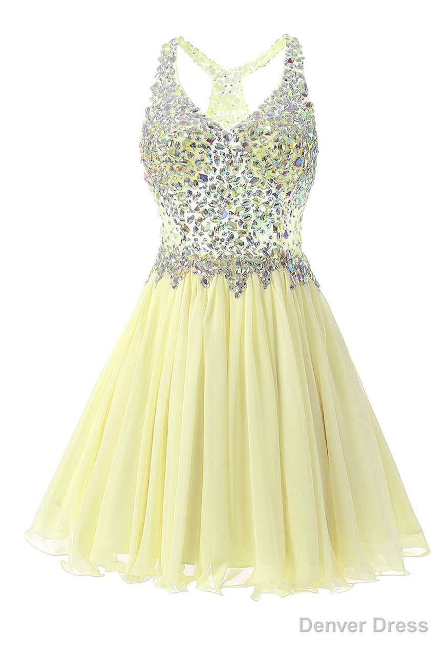 Yellow Chiffon Crystal Homecoming Dress Main image