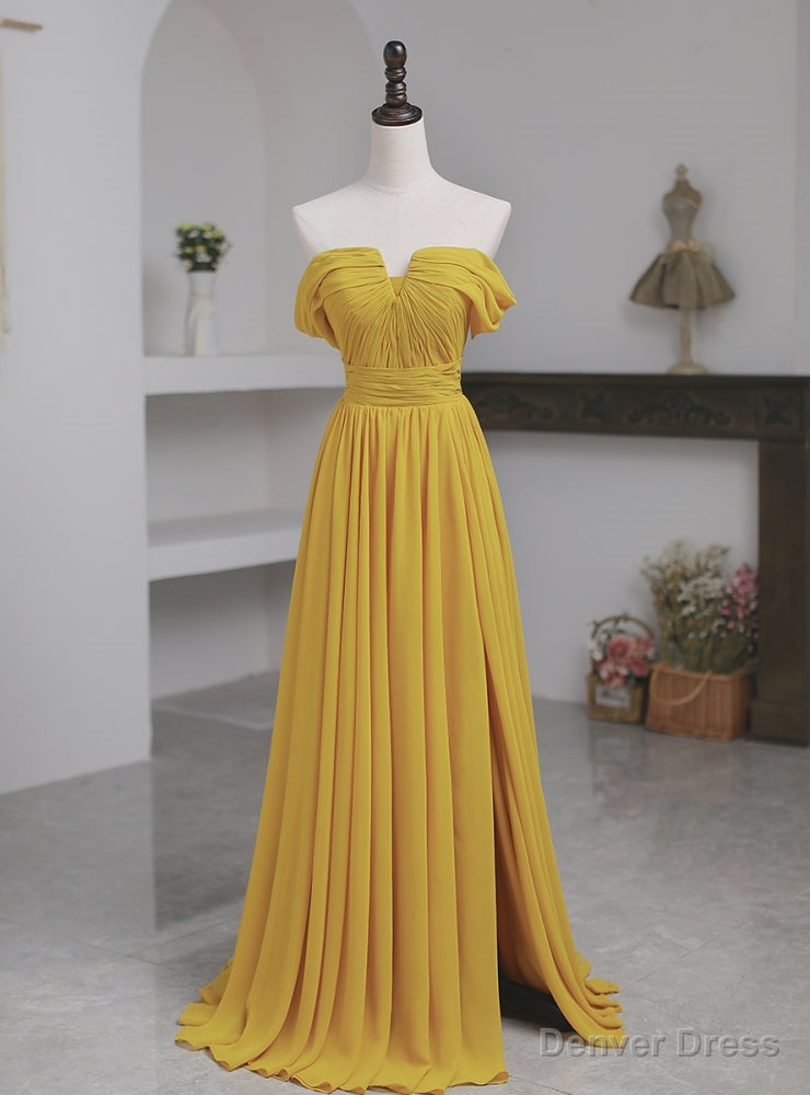 Yellow Chiffon Off the Sholuder Pleats Prom Dress Main image