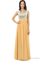 Yellow Chiffon Silver Sequins V Neck Backless Bridesmaid Dresses