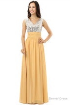 Yellow Chiffon Silver Sequins V Neck Backless Bridesmaid Dresses