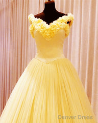 Yellow Flowers Quinceanera Ball Gown Off The Shoulder