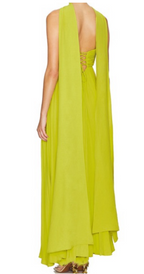 Yellow Green Fashion Simple Elegant Tube Top Off Shoulder Long Chiffon Ball Gowns Prom Dress With Scarf