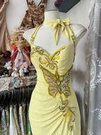 Yellow Halter Sweetheart Mermaid Vintage Long Prom Dress