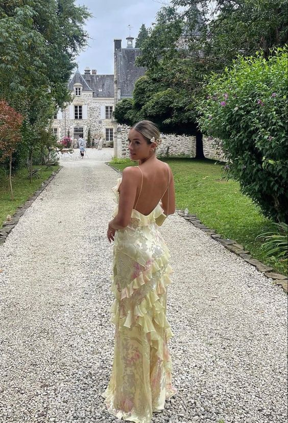 Yellow Fashion Elegant Layered Tulle Long Ball Gowns Backless Mermaid Slim Fit Prom Gowns Prom Dresses