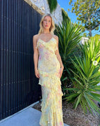 Yellow Fashion Elegant Layered Tulle Long Ball Gowns Backless Mermaid Slim Fit Prom Gowns Prom Dresses