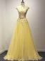 Yellow Long Prom Dress, A Line Round Neckline Prom Dresses