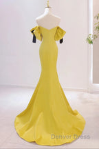 Yellow Mermaid Sweetheart Prom Dresses, Off Shoulder Yellow Evening Dresses