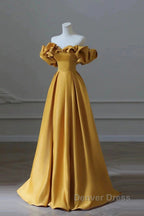 Yellow Off Shoulder Long Formal Evening Dresses Prom Dresses