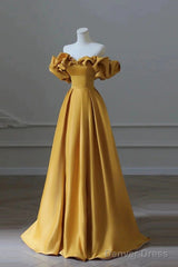 Yellow Off Shoulder Long Formal Evening Dresses Prom Dress