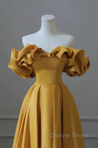 Yellow Off Shoulder Long Formal Evening Dresses Prom Dresses