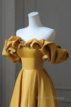 Yellow Off Shoulder Long Formal Evening Dresses Prom Dresses