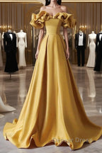 Yellow Off Shoulder Long Formal Evening Dresses Prom Dresses