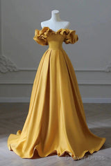 Yellow Off Shoulder Long Formal Evening Dresses Prom Dress