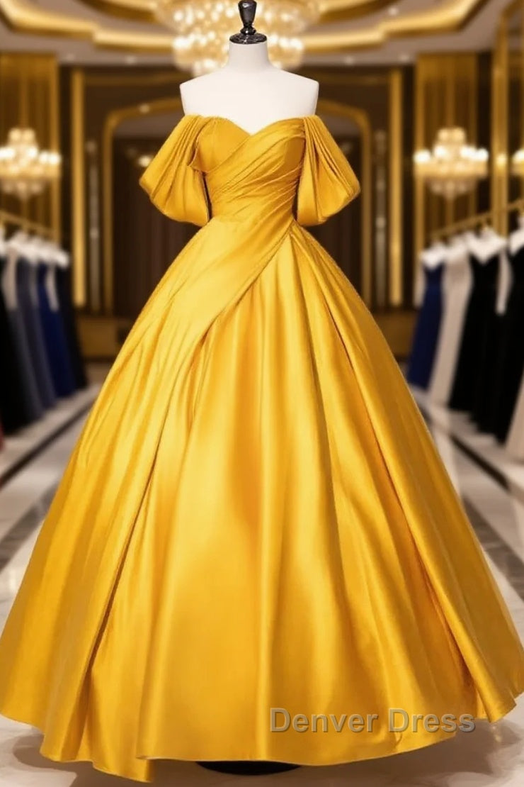 Yellow Off Shoulder Satin Long Prom Dresses Quinceanera Dresses Main image