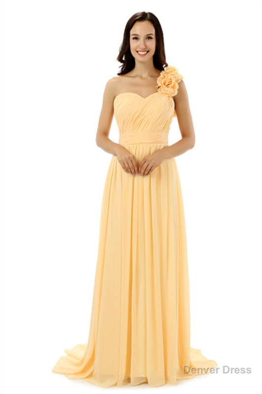 Yellow One Shoulder Chiffon With Pleats Flower Bridesmaid Dresses Secondary image