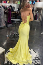 Yellow One Shoulder Sequins Mermaid Prom Dresses with Slit