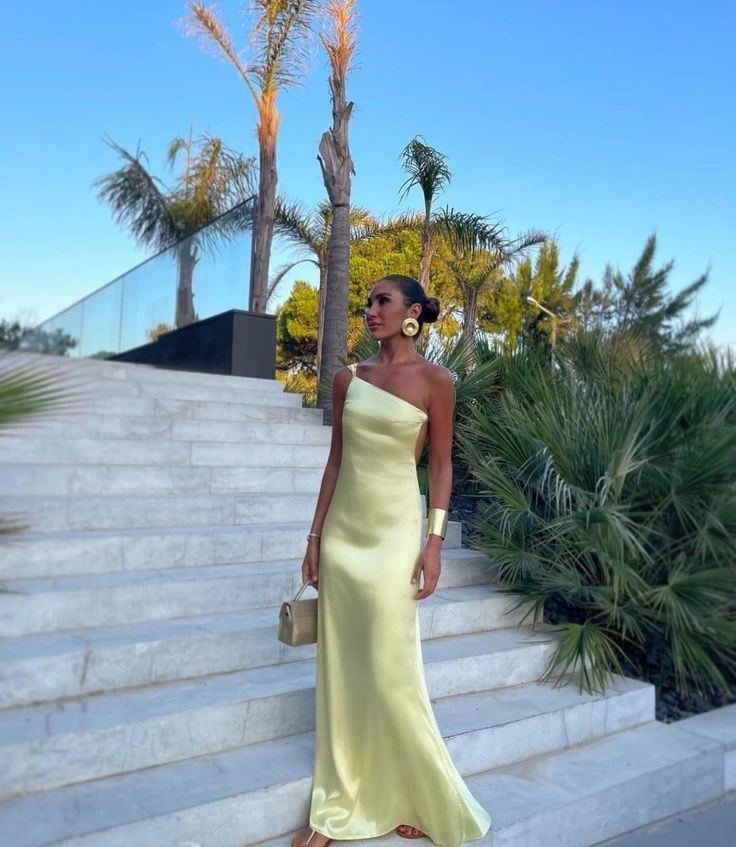Yellow One Shoulder Prom Dress, Floor Length Prom Gown Main image