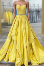 Yellow Prom Dresses A Line Sweetheart Long Party Evening Dresses with Beading