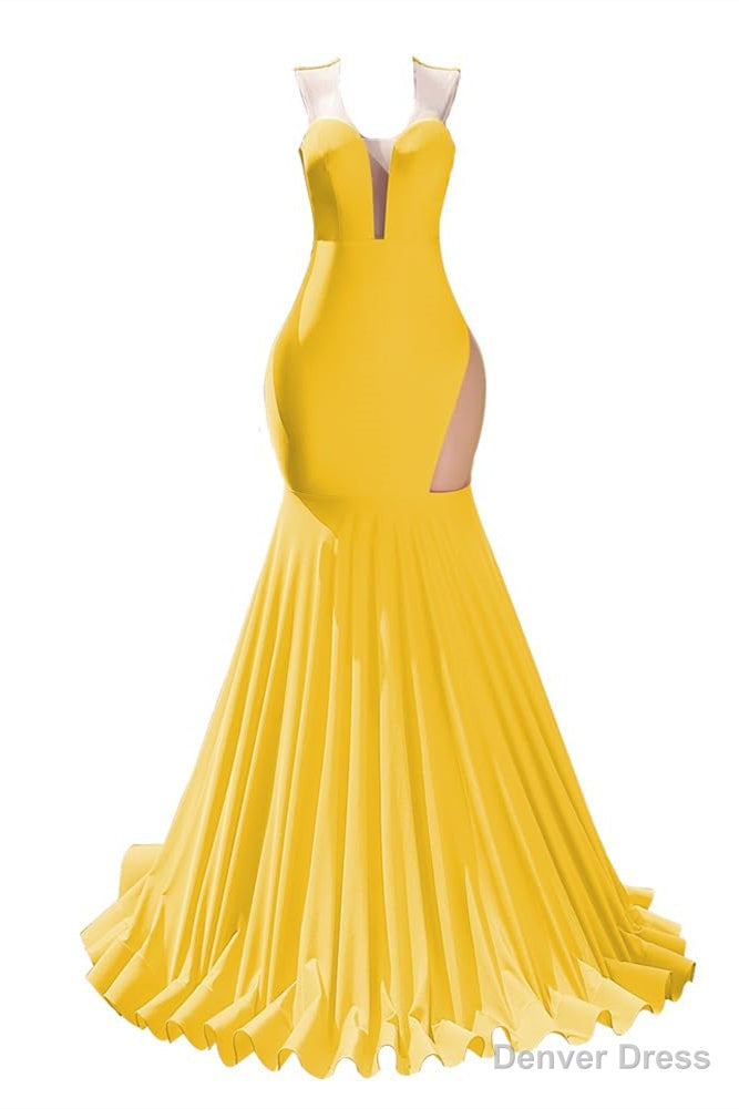 Yellow Prom Dresses Sexy Mermaid Women Evening Dress Sleeveless Open Back Secondary image