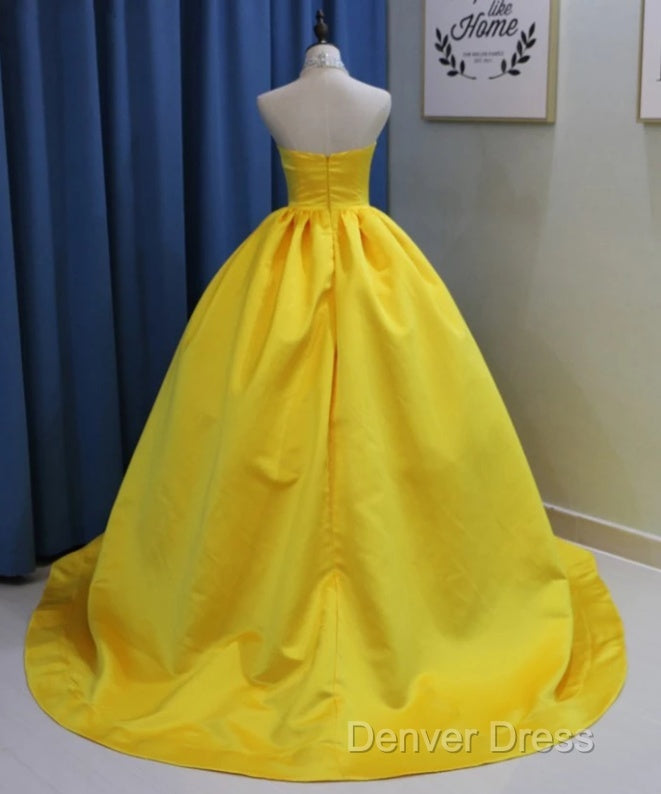 Yellow Satin Ball Gown Sweetheart Floor Length Prom Dresses Secondary image