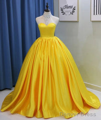Yellow Satin Ball Gown Sweetheart Floor Length Prom Dress