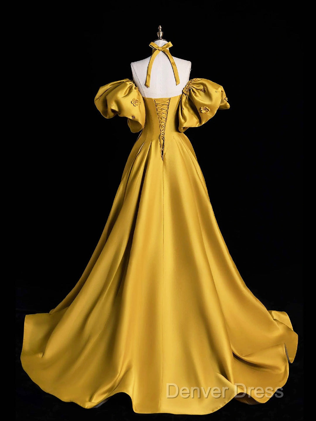 Yellow Satin Long Prom Dresses, Off The Shoulder A-Line Evening Party Dresses