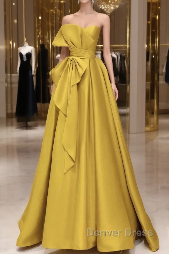 Yellow Satin Long Prom Dresses, Yellow Evening Dresses Main image